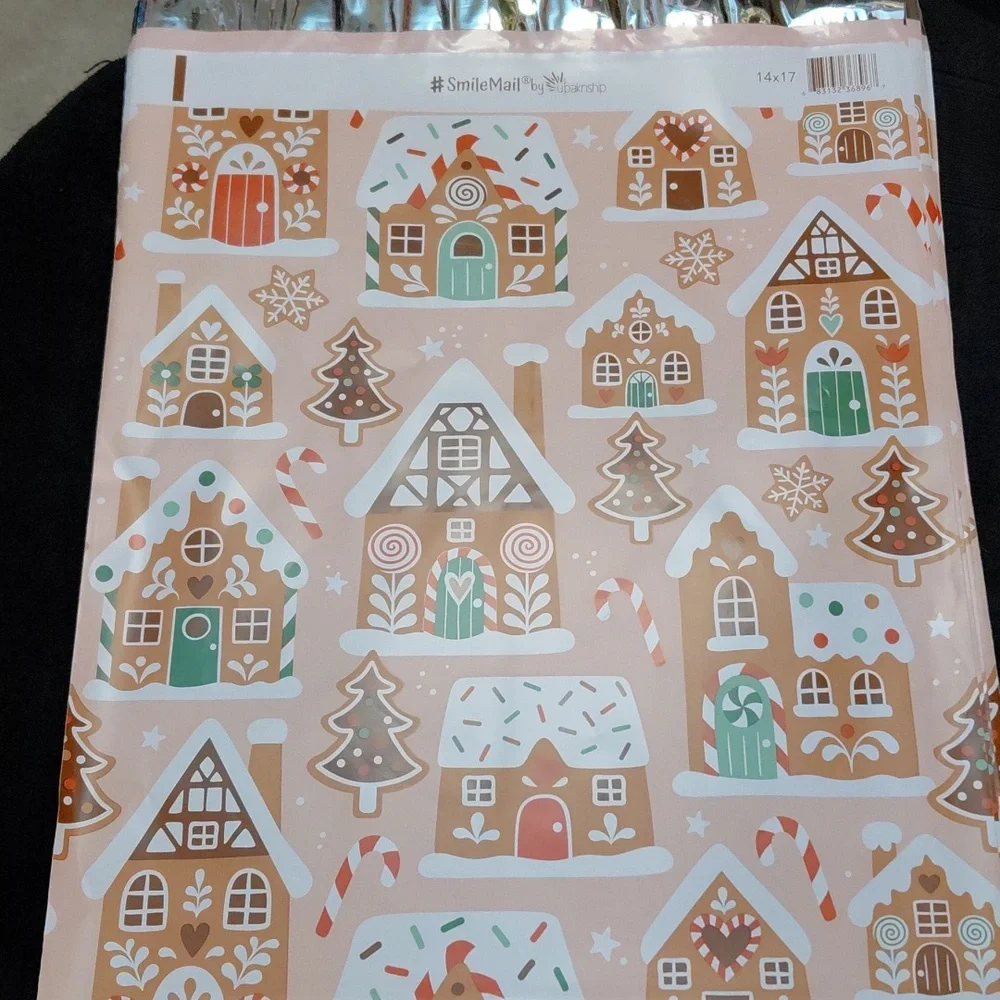 15ct. 14x17 Gingerbread House Polymailers, Random Thank You Cards/Stickers